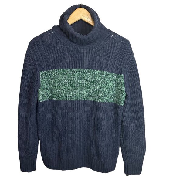 Abercrombie & Fitch Sweater Navy & Green Chunky Turtleneck Casual Womens Size XS - Picture 1 of 5